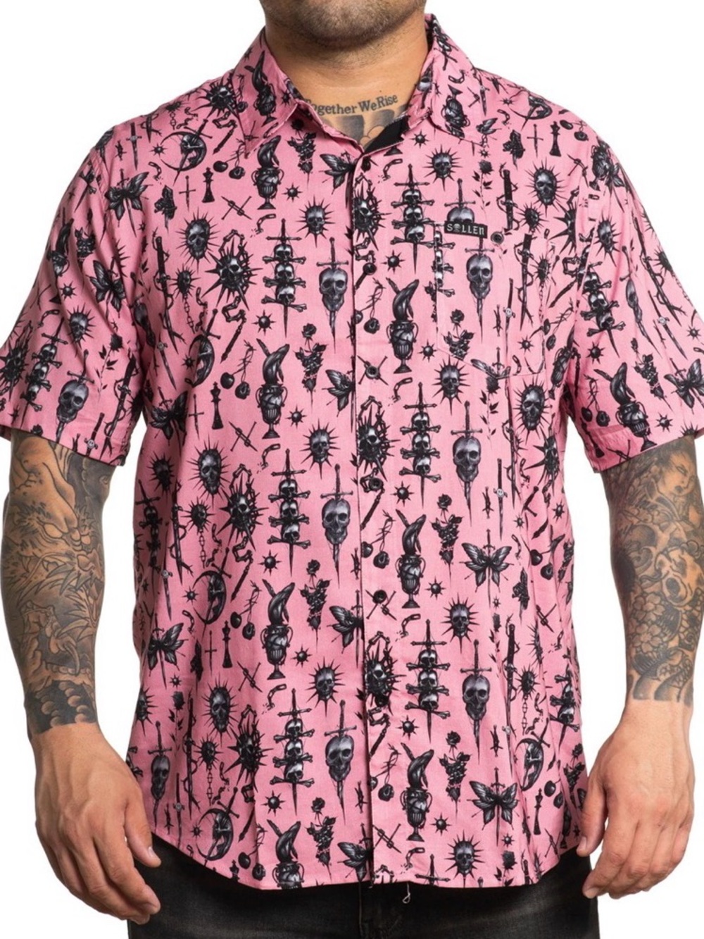 Sullen Pink Skull & Dagger Short Sleeve Button Shirt